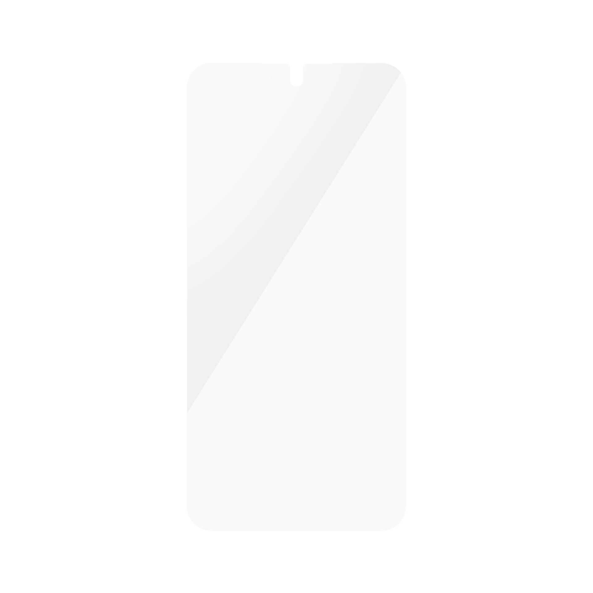 Ein rechteckiger transparenter Smartphone-Bildschirmschutz mit einer kleinen Aussparung oben für Sensoren oder Kamera.