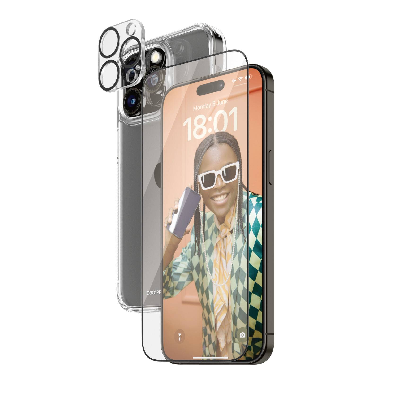 Schutzfolie und Kameralinse für Smartphone, betonen Geräte- und Kameraschutz. Einladendes Bild auf Bildschirm, Person mit Smartphone.