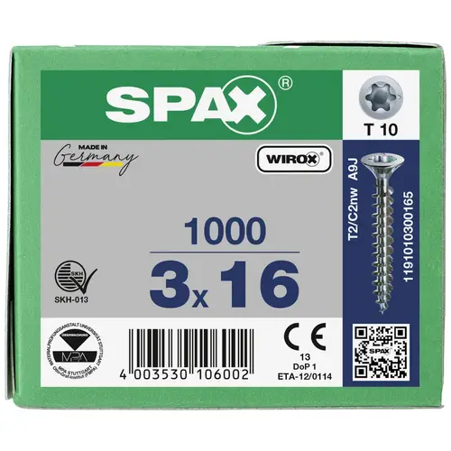 SPAX 1191010300165 Holzschraube 3mm 16mm T-STAR plus Stahl WIROX 1000St. SPAX 1191010300165 Holzschraube 3mm 16mm T-STAR plus Stahl WIROX 1000St.