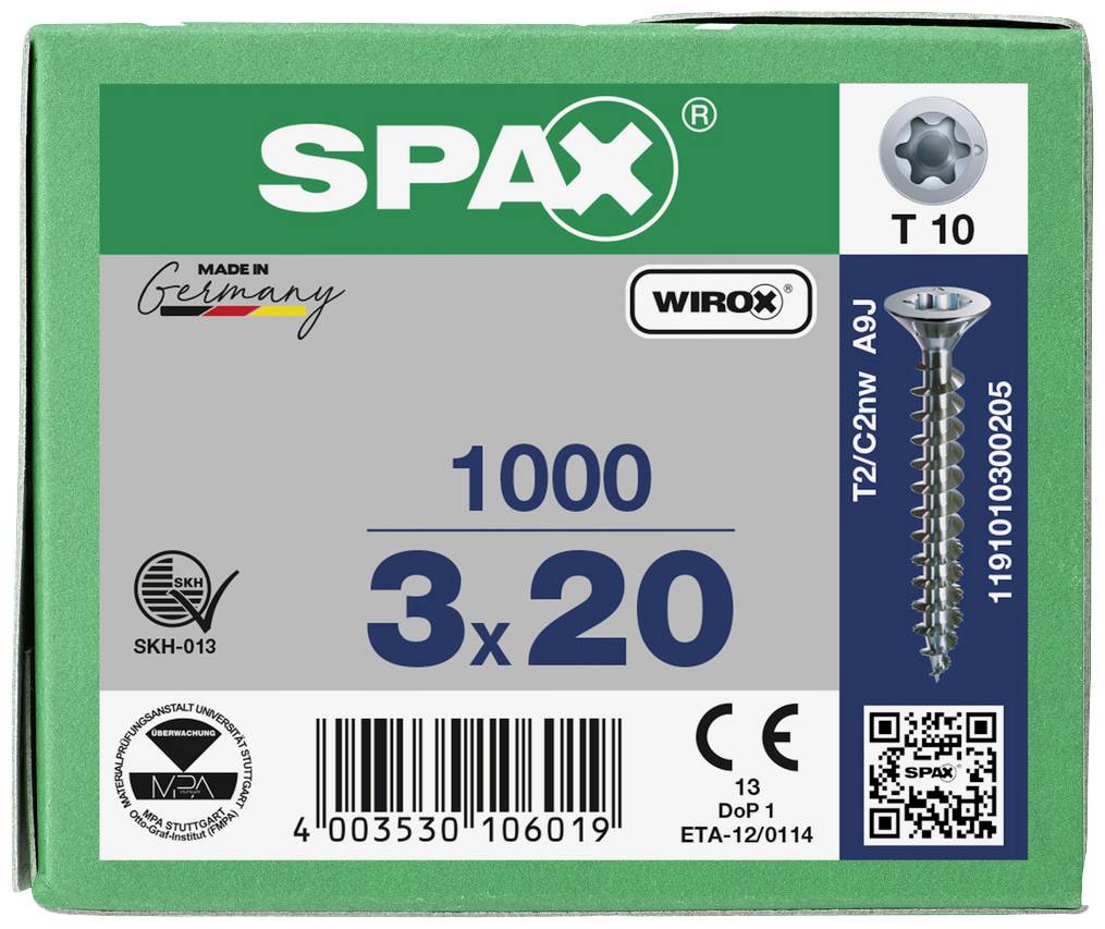 SPAX 1191010300205 Holzschraube 3mm 20mm T-STAR plus Stahl WIROX 1000St.
