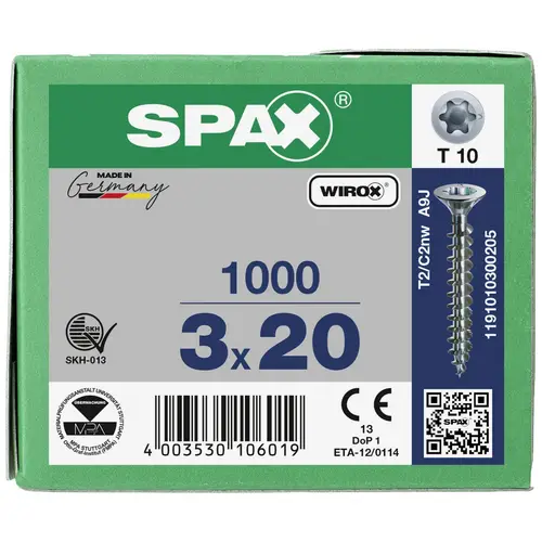 SPAX 1191010300205 Holzschraube 3mm 20mm T-STAR plus Stahl WIROX 1000St. SPAX 1191010300205 Holzschraube 3mm 20mm T-STAR plus Stahl WIROX 1000St.