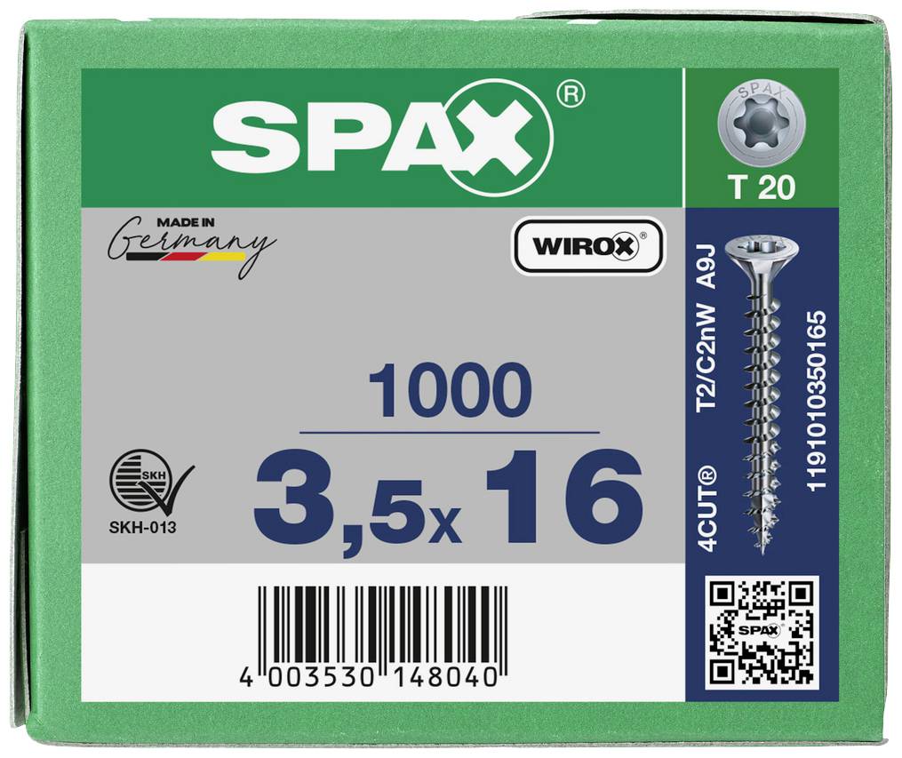 SPAX 1191010350165 Holzschraube 3.5mm 16mm T-STAR plus Stahl WIROX 1000St.