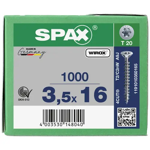 SPAX 1191010350165 Holzschraube 3.5mm 16mm T-STAR plus Stahl WIROX 1000St. SPAX 1191010350165 Holzschraube 3.5mm 16mm T-STAR plus Stahl WIROX 1000St.