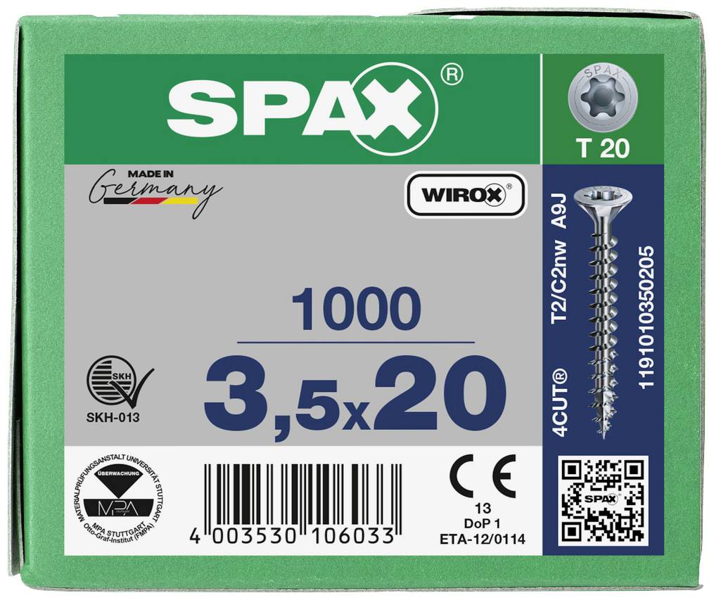 SPAX 1191010350205 Holzschraube 3.5mm 20mm T-STAR plus Stahl WIROX 1000St.
