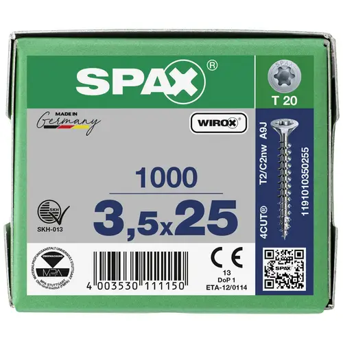 SPAX 1191010350255 Holzschraube 3.5mm 25mm T-STAR plus Stahl WIROX 1000St. SPAX 1191010350255 Holzschraube 3.5mm 25mm T-STAR plus Stahl WIROX 1000St.