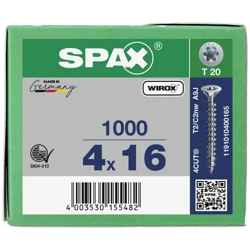 SPAX 1191010400165 Holzschraube 4mm 16mm T-STAR plus Stahl WIROX 1000St. SPAX 1191010400165 Holzschraube 4mm 16mm T-STAR plus Stahl WIROX 1000St.