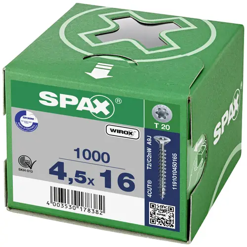 SPAX 1191010400255 Holzschraube 4mm 25mm T-STAR plus Stahl WIROX 1000St. SPAX 1191010400255 Holzschraube 4mm 25mm T-STAR plus Stahl WIROX 1000St.