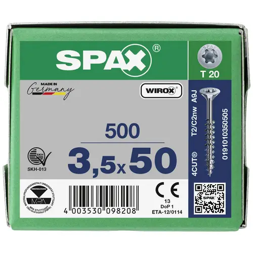SPAX 0191010350505 Holzschraube 3.5mm 50mm T-STAR plus Stahl WIROX 500St. SPAX 0191010350505 Holzschraube 3.5mm 50mm T-STAR plus Stahl WIROX 500St.