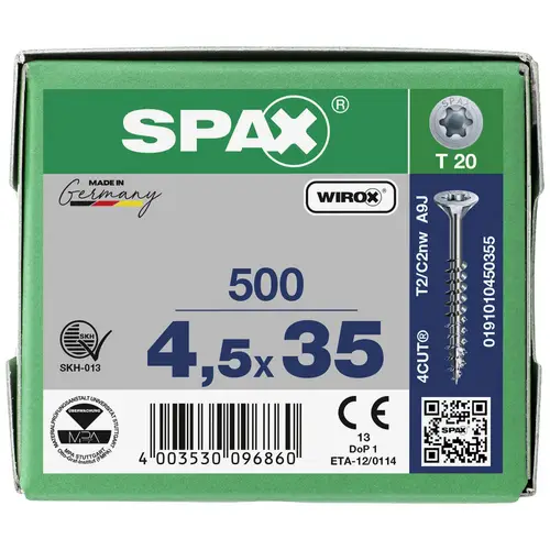 SPAX 0191010450355 Holzschraube 4.5 mm 35 mm T-STAR plus Stahl WIROX 500 St. SPAX 0191010450355 Holzschraube 4.5 mm 35 mm T-STAR plus Stahl WIROX 500 St.