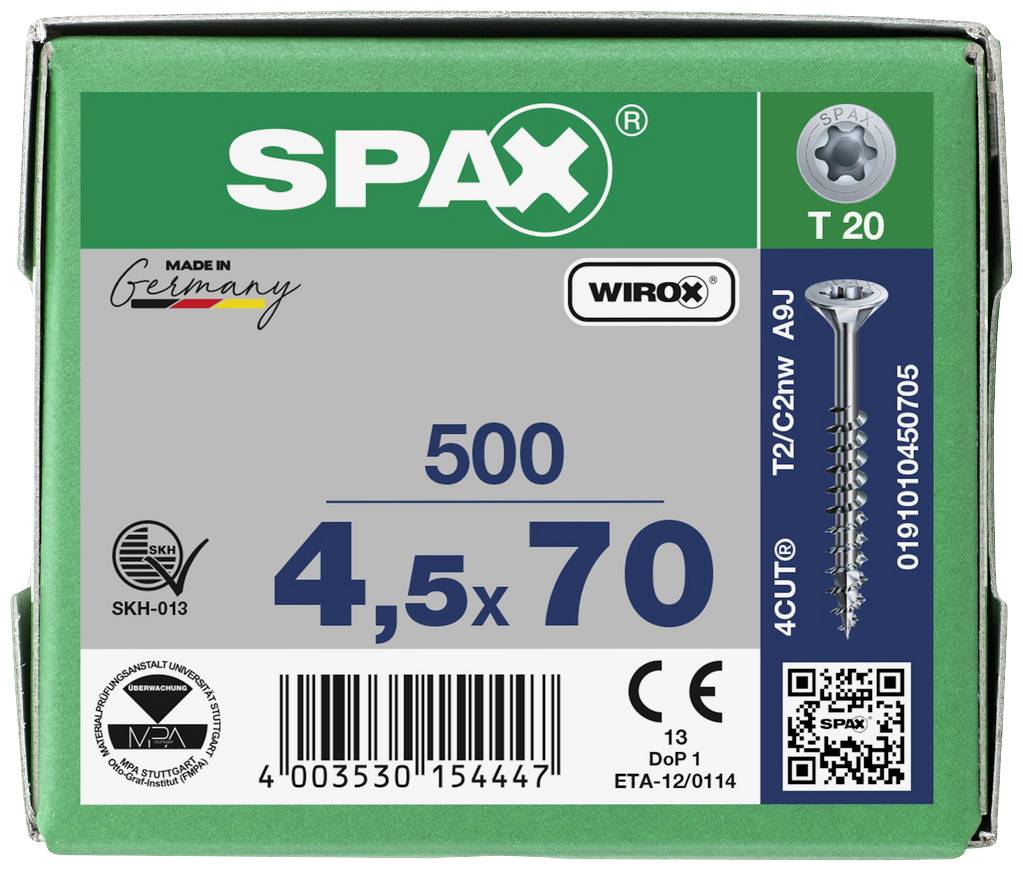 SPAX 0191010450705 Holzschraube 4.5mm 70mm T-STAR plus Stahl WIROX 500St.