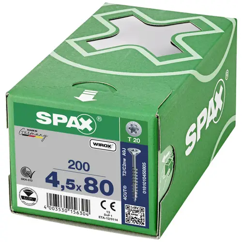 SPAX 0191010450805 Holzschraube 4.5mm 80mm T-STAR plus Stahl WIROX 200St. SPAX 0191010450805 Holzschraube 4.5mm 80mm T-STAR plus Stahl WIROX 200St.