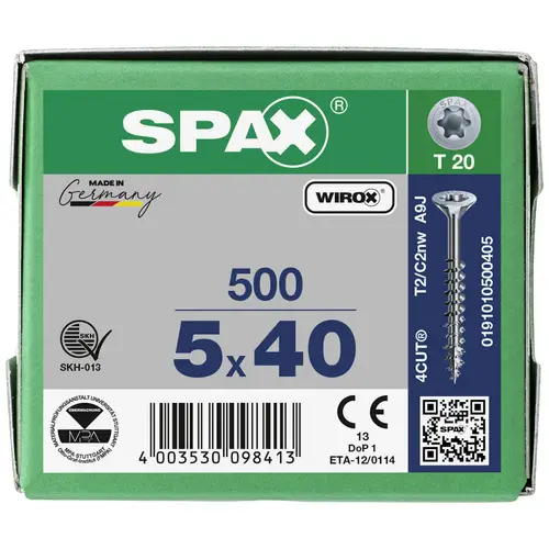 SPAX 0191010500405 Holzschraube 5mm 40mm T-STAR plus Stahl WIROX 500St. SPAX 0191010500405 Holzschraube 5mm 40mm T-STAR plus Stahl WIROX 500St.