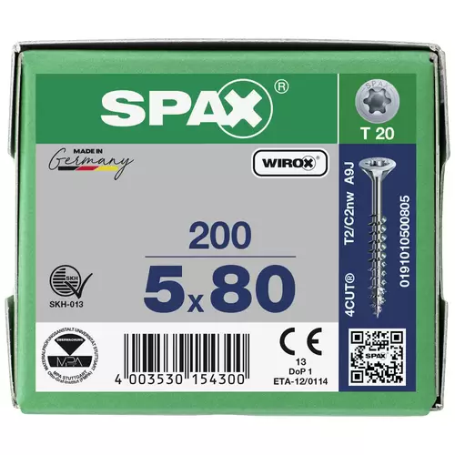 SPAX 0191010500805 Holzschraube 5mm 80mm T-STAR plus Stahl WIROX 200St. SPAX 0191010500805 Holzschraube 5mm 80mm T-STAR plus Stahl WIROX 200St.