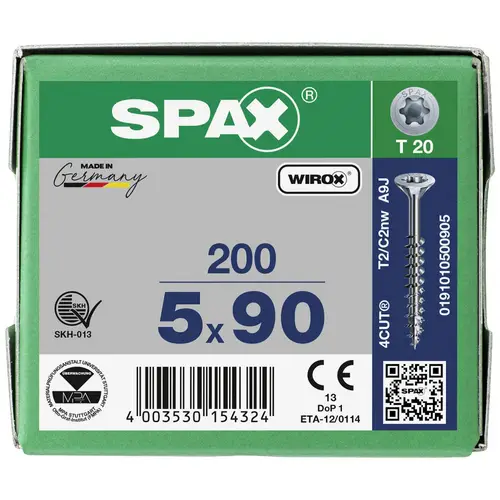 SPAX 0191010500905 Holzschraube 5mm 90mm T-STAR plus Stahl WIROX 200St. SPAX 0191010500905 Holzschraube 5mm 90mm T-STAR plus Stahl WIROX 200St.