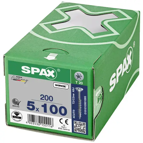 SPAX 0191010501005 Holzschraube 5 mm 100 mm T-STAR plus Stahl WIROX 200 St. SPAX 0191010501005 Holzschraube 5 mm 100 mm T-STAR plus Stahl WIROX 200 St.