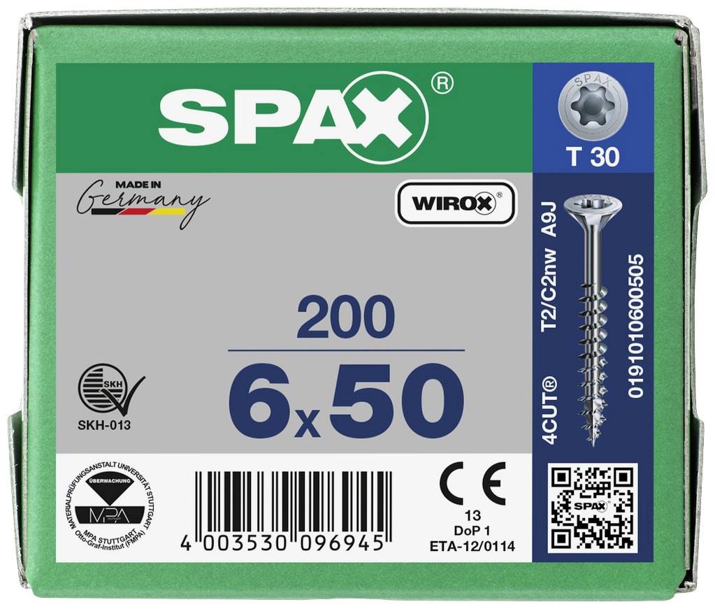 SPAX 0191010600505 Holzschraube 6mm 50mm T-STAR plus Stahl WIROX 200St.