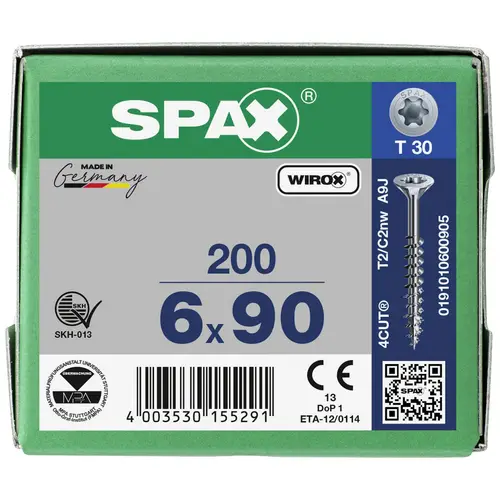 SPAX 0191010600905 Holzschraube 6mm 90mm T-STAR plus Stahl WIROX 200St. SPAX 0191010600905 Holzschraube 6mm 90mm T-STAR plus Stahl WIROX 200St.
