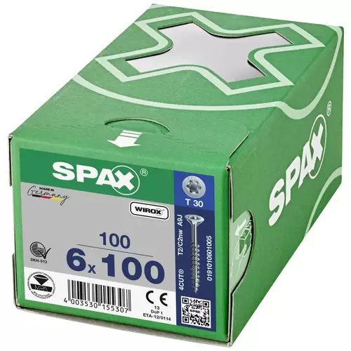 SPAX 0191010601005 Holzschraube 6mm 100mm T-STAR plus Stahl WIROX 100St. SPAX 0191010601005 Holzschraube 6mm 100mm T-STAR plus Stahl WIROX 100St.