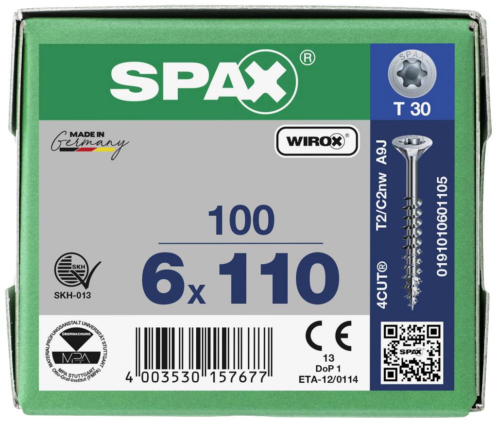 SPAX 0191010601105 Holzschraube 6mm 110mm T-STAR plus Stahl WIROX 100St.