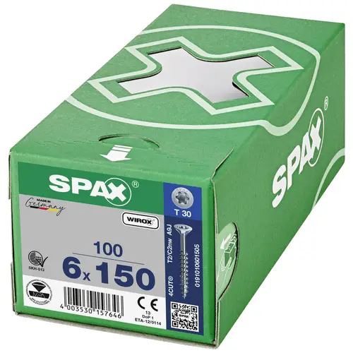 SPAX 0191010601505 Holzschraube 6 mm 150 mm T-STAR plus Stahl WIROX 100 St. SPAX 0191010601505 Holzschraube 6 mm 150 mm T-STAR plus Stahl WIROX 100 St.
