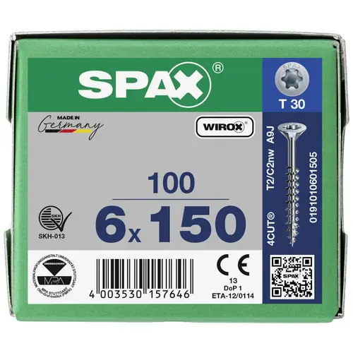 SPAX 0191010601505 Holzschraube 6 mm 150 mm T-STAR plus Stahl WIROX 100 St. SPAX 0191010601505 Holzschraube 6 mm 150 mm T-STAR plus Stahl WIROX 100 St.