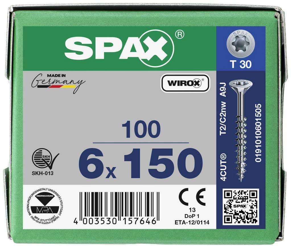 SPAX 0191010601505 Holzschraube 6mm 150mm T-STAR plus Stahl WIROX 100St.