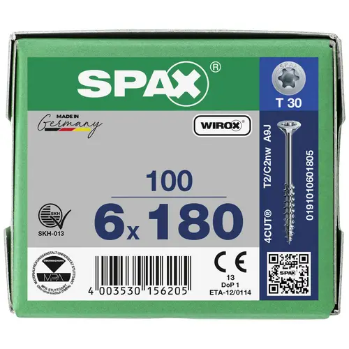 SPAX 0191010601805 Holzschraube 6mm 180mm T-STAR plus Stahl WIROX 100St. SPAX 0191010601805 Holzschraube 6mm 180mm T-STAR plus Stahl WIROX 100St.