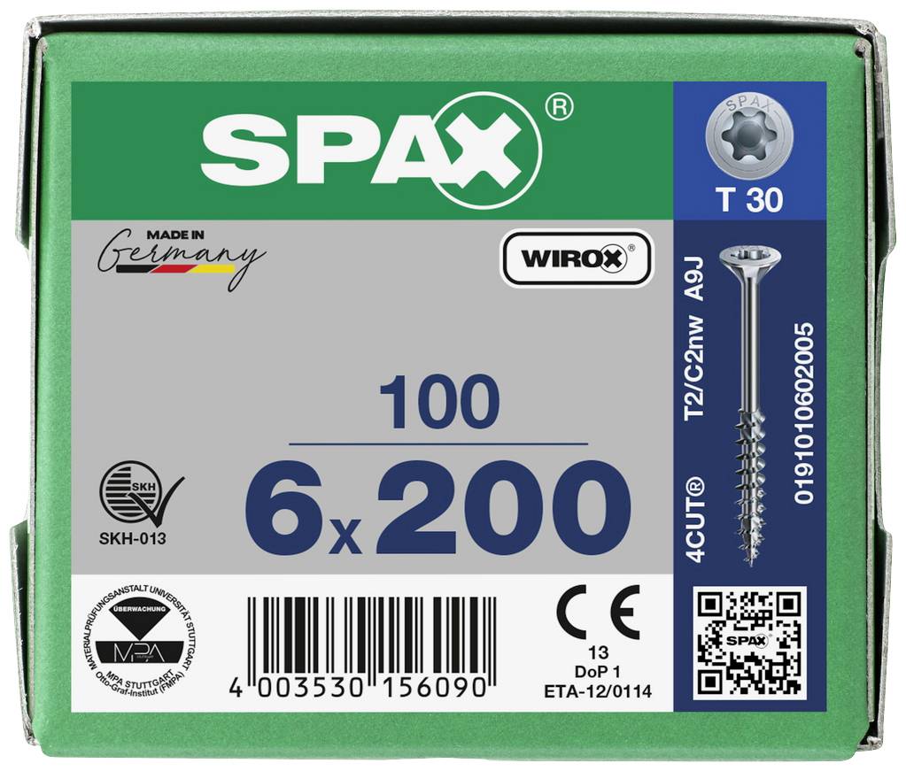 SPAX 0191010602005 Holzschraube 6mm 200mm T-STAR plus Stahl WIROX 100St.