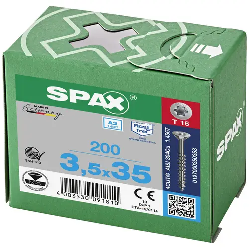 SPAX 0197000350353 Holzschraube 3.5mm 35mm T-STAR plus Edelstahl A2 200St. SPAX 0197000350353 Holzschraube 3.5mm 35mm T-STAR plus Edelstahl A2 200St.