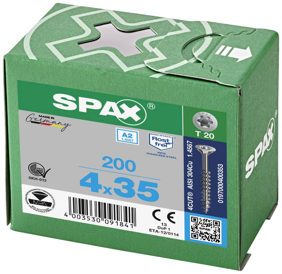 SPAX 0197000400353 Holzschraube 4mm 35mm T-STAR plus Edelstahl A2 200St.