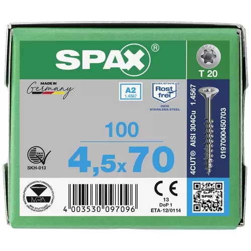 SPAX 0197000450703 Holzschraube 4.5mm 70mm T-STAR plus Edelstahl A2 100St. SPAX 0197000450703 Holzschraube 4.5mm 70mm T-STAR plus Edelstahl A2 100St.