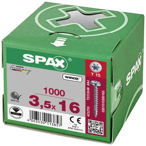 SPAX 0201010350165 Holzschraube 3.5mm 16mm T-STAR plus Stahl WIROX 1000St. SPAX 0201010350165 Holzschraube 3.5mm 16mm T-STAR plus Stahl WIROX 1000St.