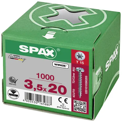 SPAX 0201010350205 Holzschraube 3.5 mm 20 mm T-STAR plus Stahl WIROX 1000 St. SPAX 0201010350205 Holzschraube 3.5 mm 20 mm T-STAR plus Stahl WIROX 1000 St.