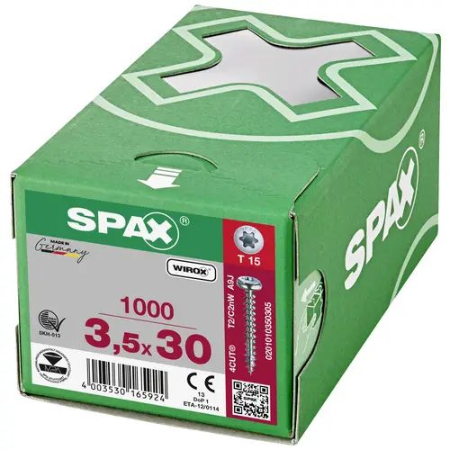 SPAX 0201010350305 Holzschraube 3.5 mm 30 mm T-STAR plus Stahl WIROX 1000 St. SPAX 0201010350305 Holzschraube 3.5 mm 30 mm T-STAR plus Stahl WIROX 1000 St.