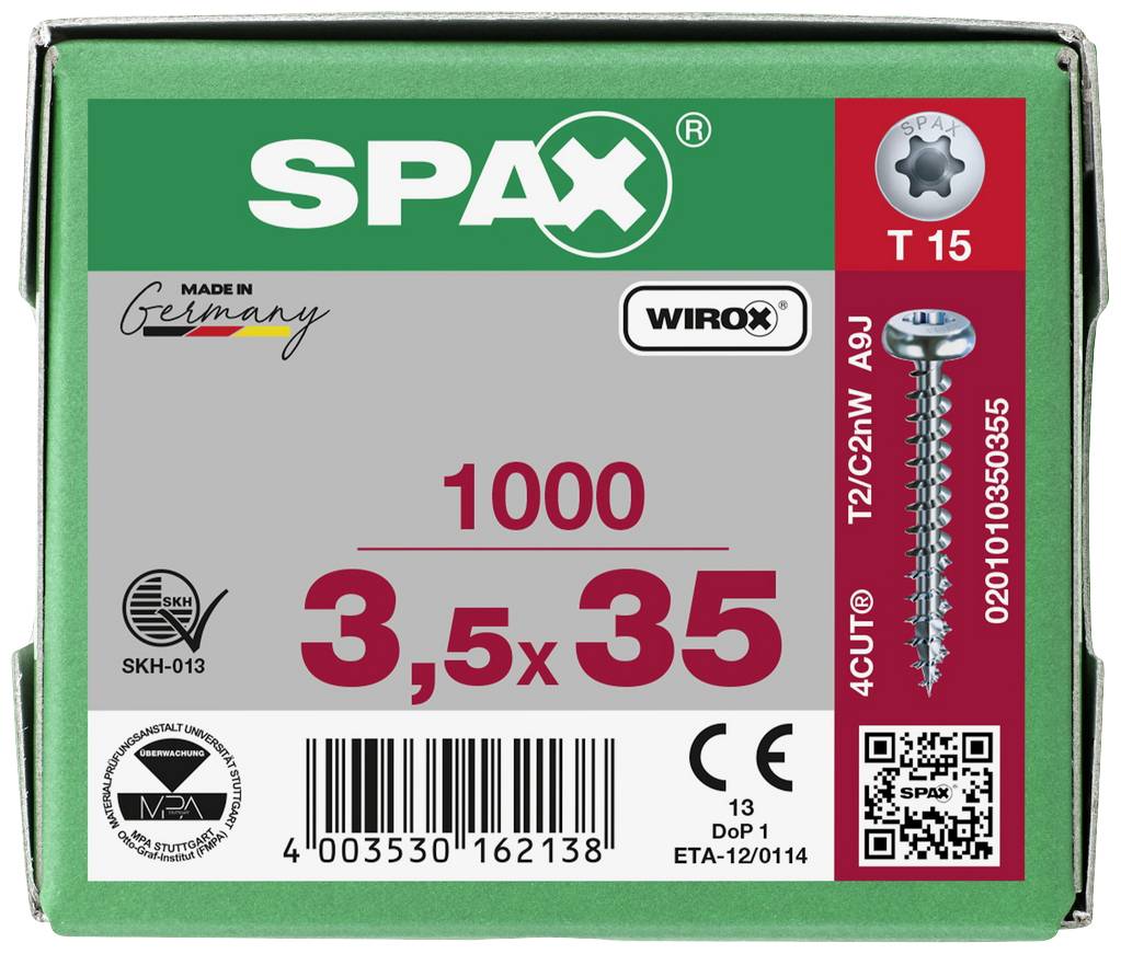 SPAX 0201010350355 Holzschraube 3.5mm 35mm T-STAR plus Stahl WIROX 1000St.