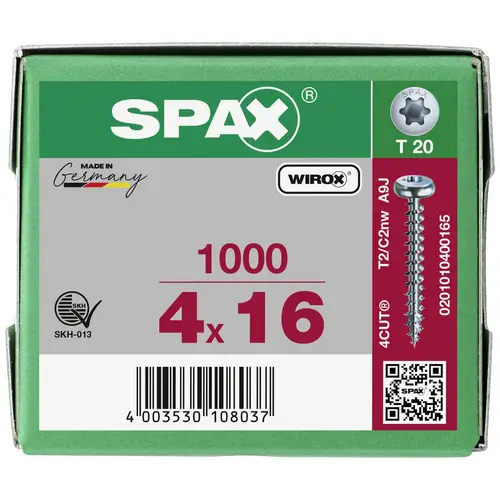 SPAX 0201010400165 Holzschraube 4mm 16mm T-STAR plus Stahl WIROX 1000St. SPAX 0201010400165 Holzschraube 4mm 16mm T-STAR plus Stahl WIROX 1000St.