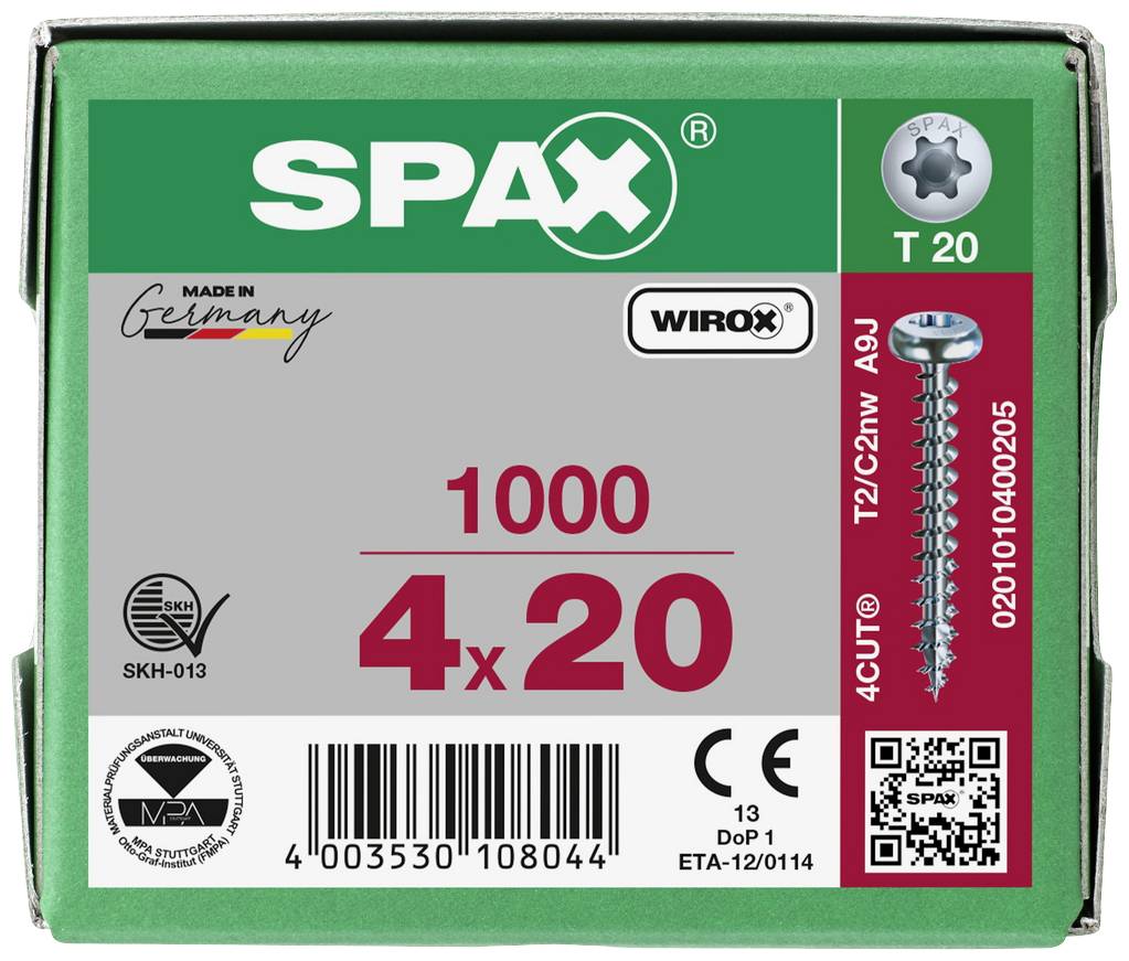 SPAX 0201010400205 Holzschraube 4mm 20mm T-STAR plus Stahl WIROX 1000St.