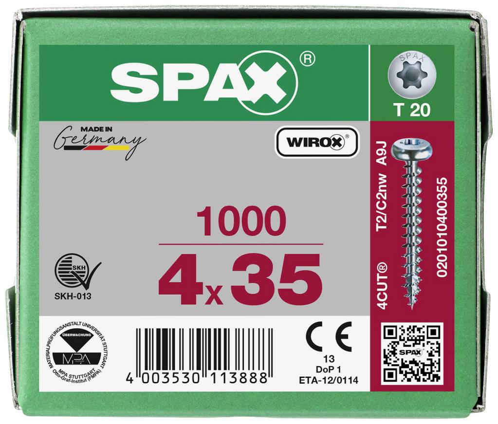 SPAX 0201010400355 Holzschraube 4mm 35mm T-STAR plus Stahl WIROX 1000St.