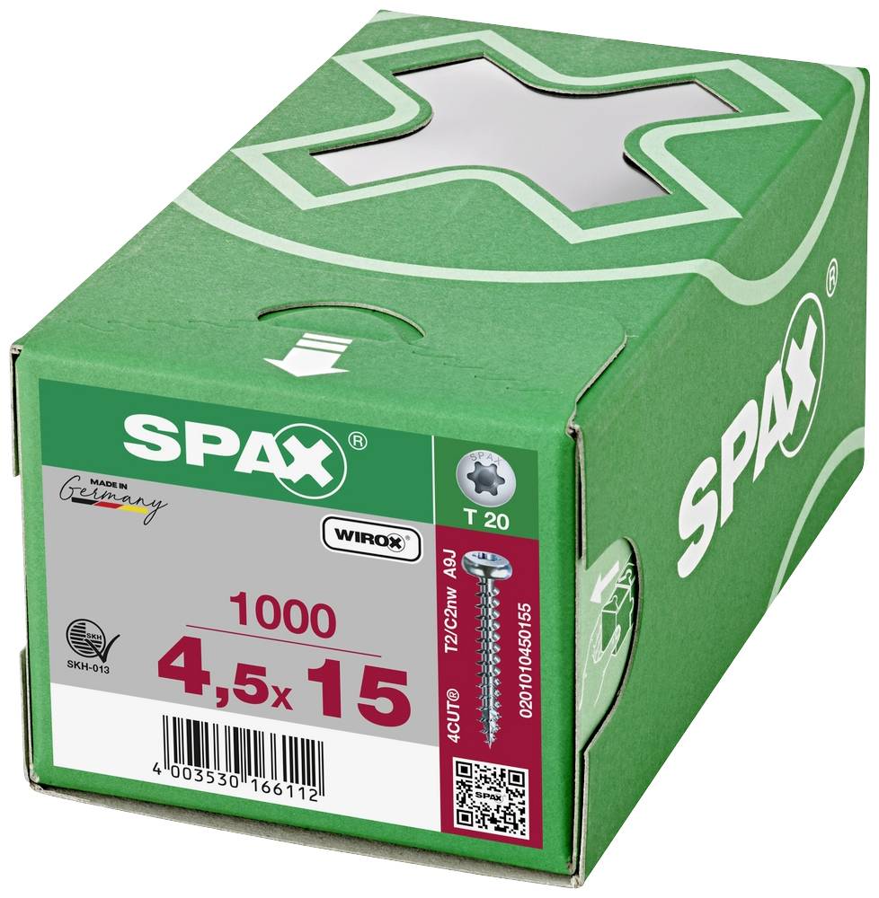 SPAX 0201010450155 Holzschraube 4.5mm 15mm T-STAR plus Stahl WIROX 1000St.