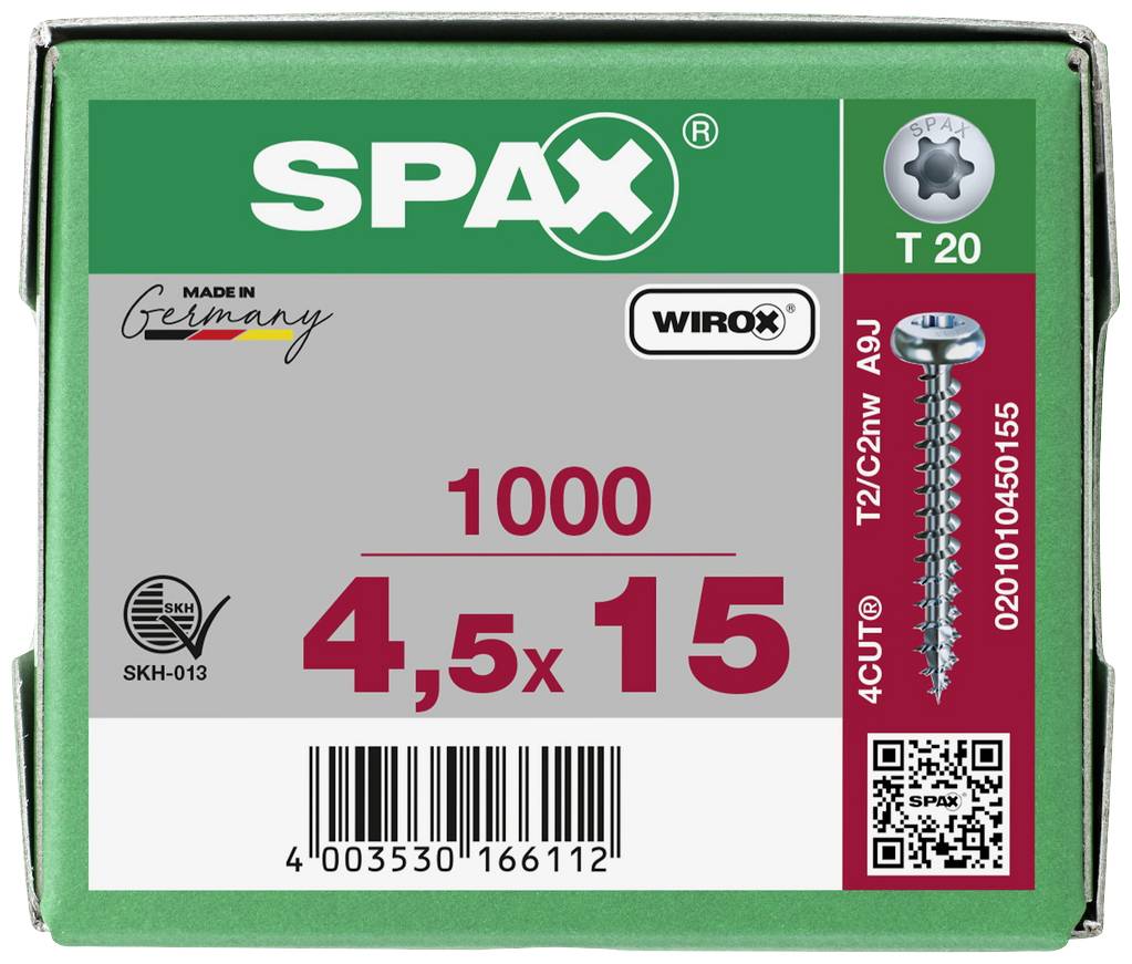SPAX 0201010450155 Holzschraube 4.5 mm 15 mm T-STAR plus Stahl WIROX 1000 St.