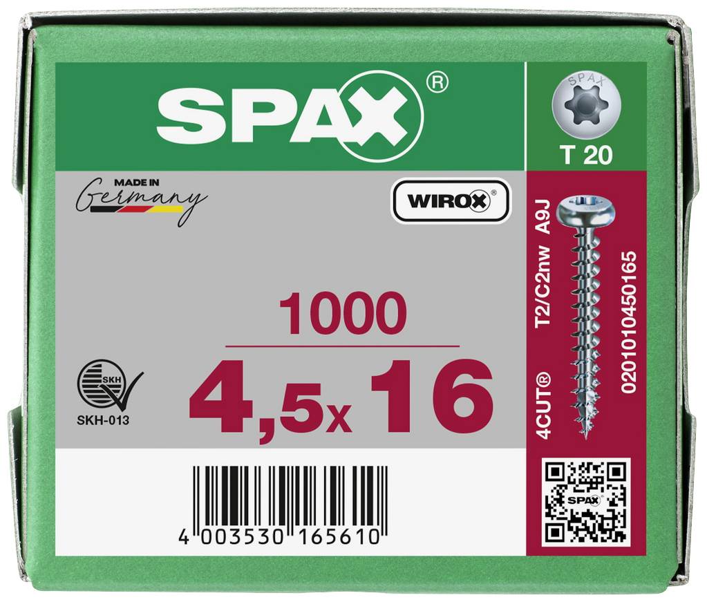 SPAX 0201010450165 Holzschraube 4.5mm 16mm T-STAR plus Stahl WIROX 1000St.