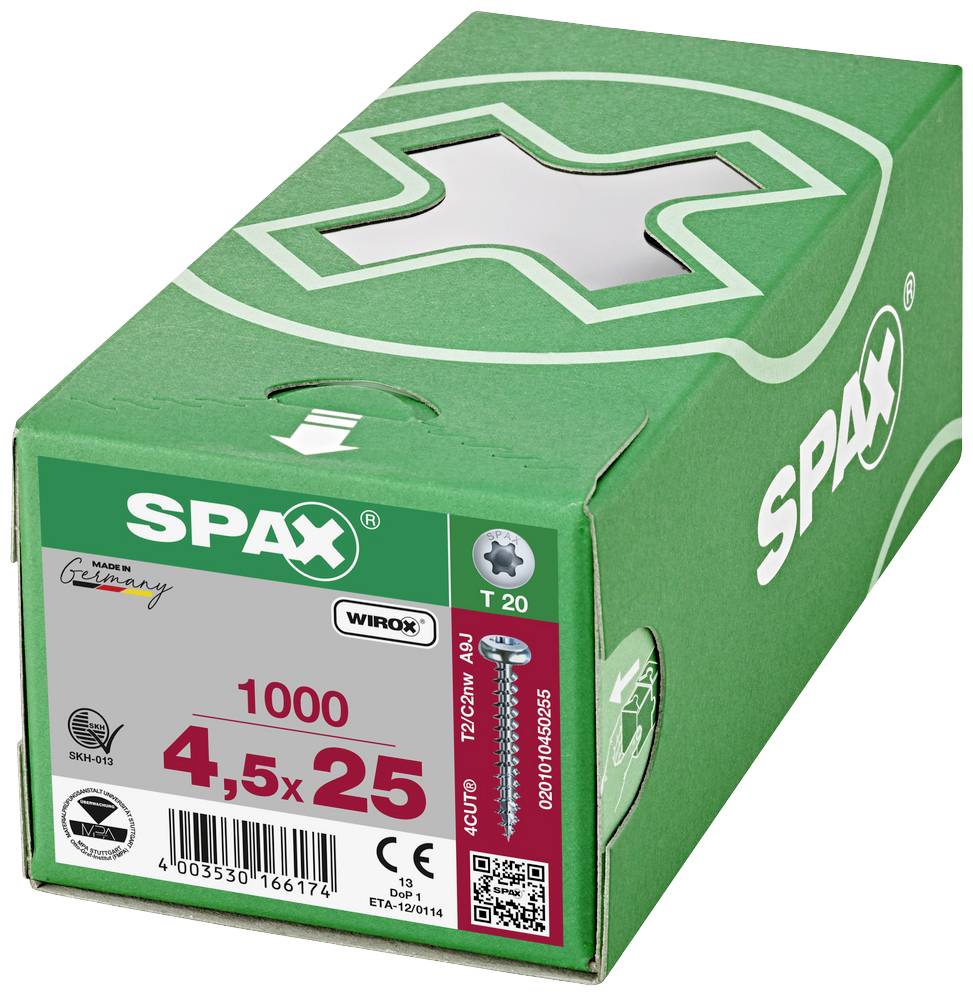 SPAX 0201010450255 Holzschraube 4.5mm 25mm T-STAR plus Stahl WIROX 1000St.