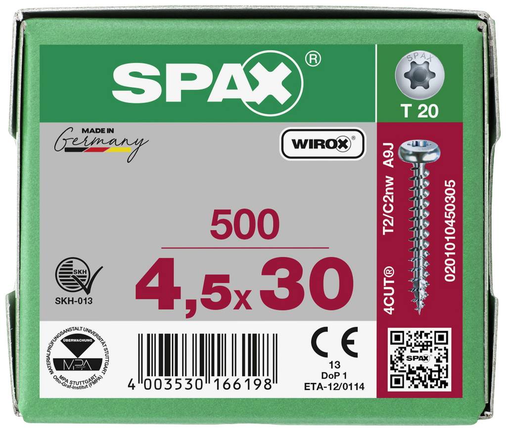 SPAX 0201010450305 Holzschraube 4.5mm 30mm T-STAR plus Stahl WIROX 500St.