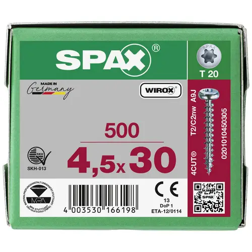 SPAX 0201010450305 Holzschraube 4.5mm 30mm T-STAR plus Stahl WIROX 500St. SPAX 0201010450305 Holzschraube 4.5mm 30mm T-STAR plus Stahl WIROX 500St.