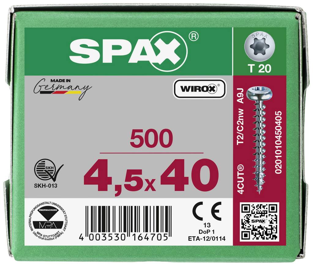 SPAX 0201010450405 Holzschraube 4.5mm 40mm T-STAR plus Stahl WIROX 500St.