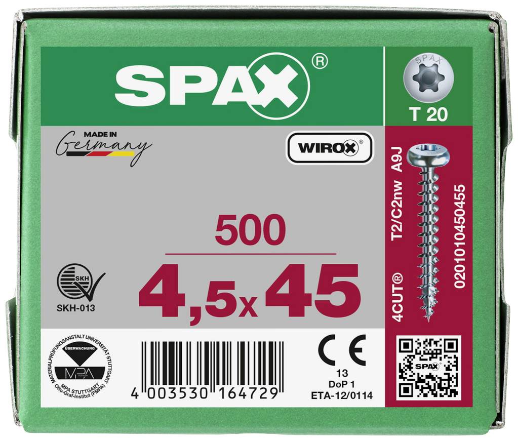 SPAX 0201010450455 Holzschraube 4.5mm 45mm T-STAR plus Stahl WIROX 500St.