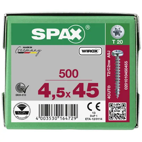 SPAX 0201010450455 Holzschraube 4.5mm 45mm T-STAR plus Stahl WIROX 500St. SPAX 0201010450455 Holzschraube 4.5mm 45mm T-STAR plus Stahl WIROX 500St.