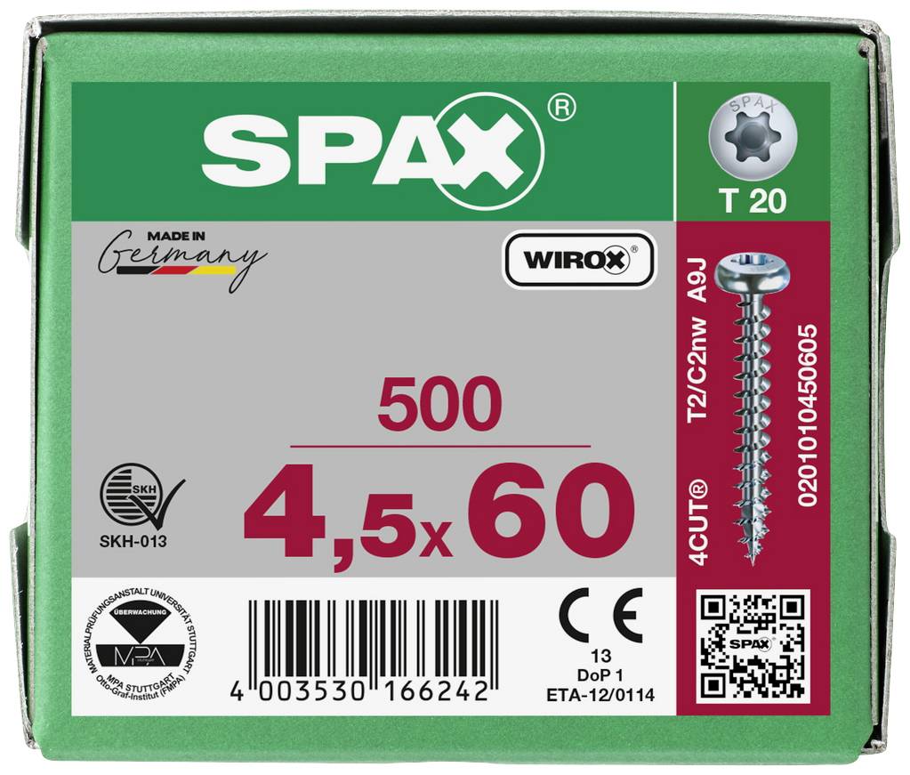 SPAX 0201010450605 Holzschraube 4.5mm 60mm T-STAR plus Stahl WIROX 500St.