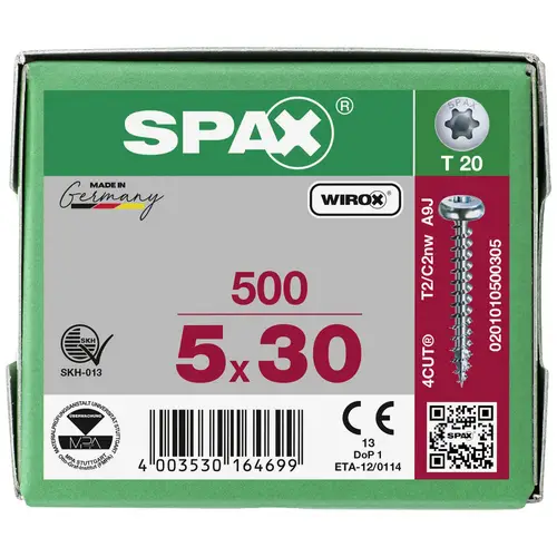 SPAX 0201010500305 Holzschraube 5mm 30mm T-STAR plus Stahl WIROX 500St. SPAX 0201010500305 Holzschraube 5mm 30mm T-STAR plus Stahl WIROX 500St.