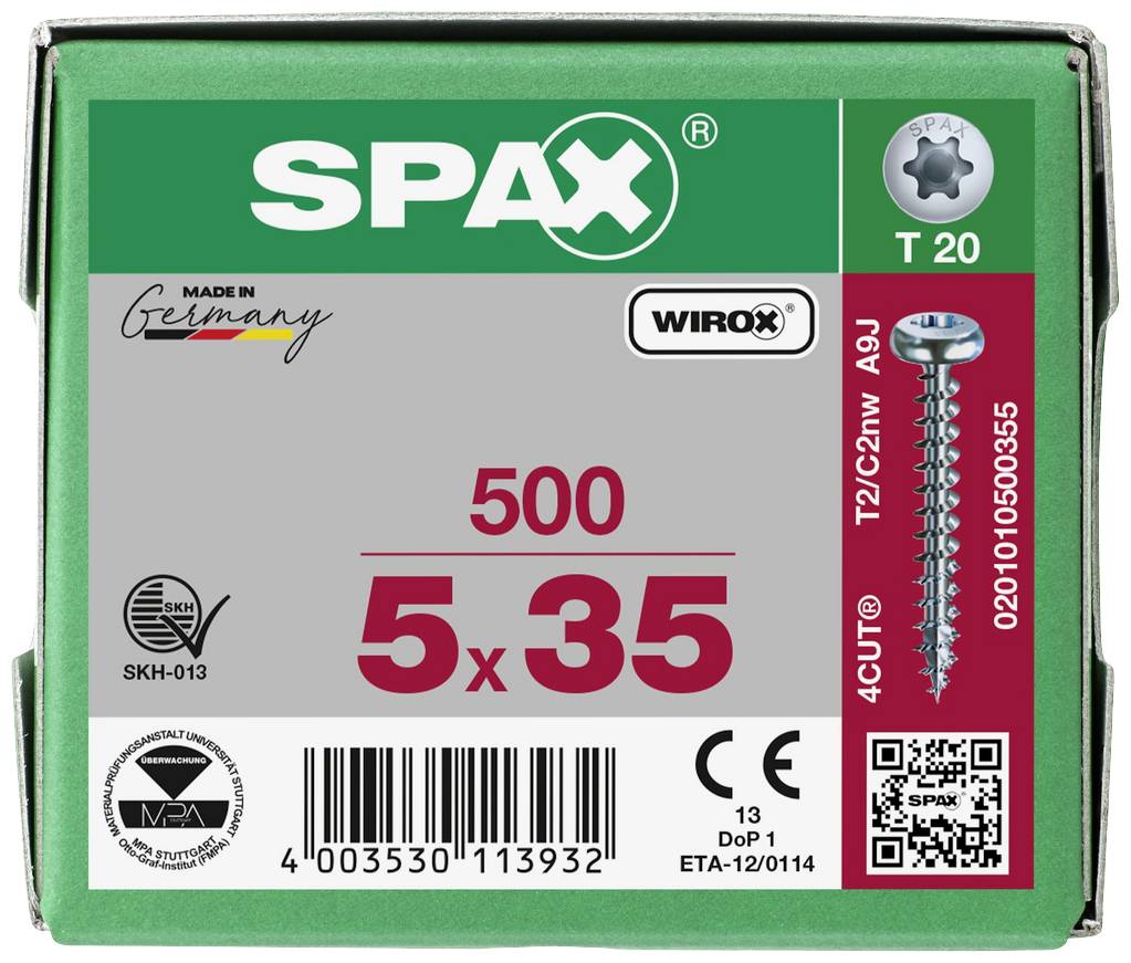 SPAX 0201010500355 Holzschraube 5mm 35mm T-STAR plus Stahl WIROX 500St.